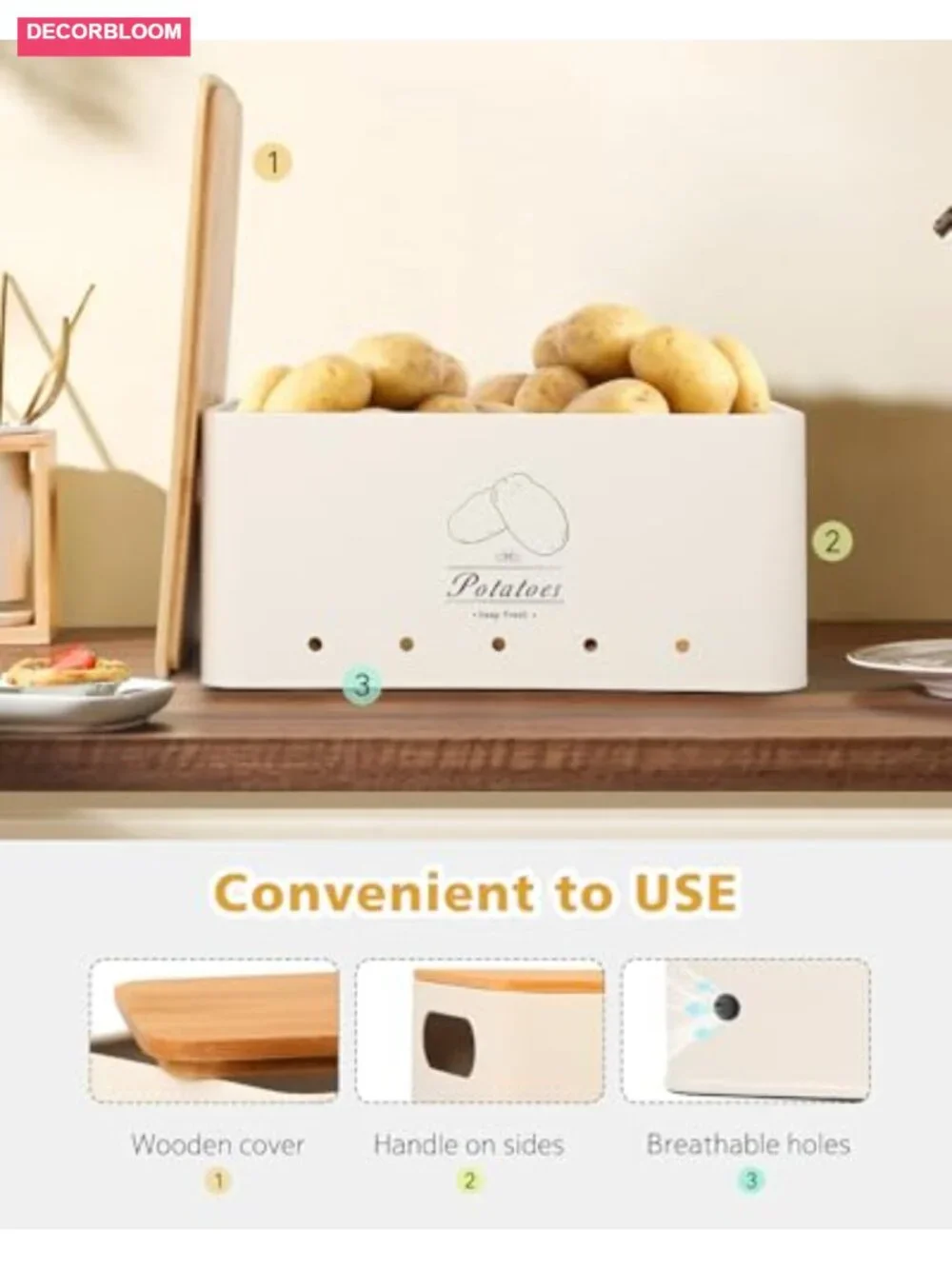 3-Piece Kitchen Vegetable Storage Tin Set Steel Bamboo Lid
